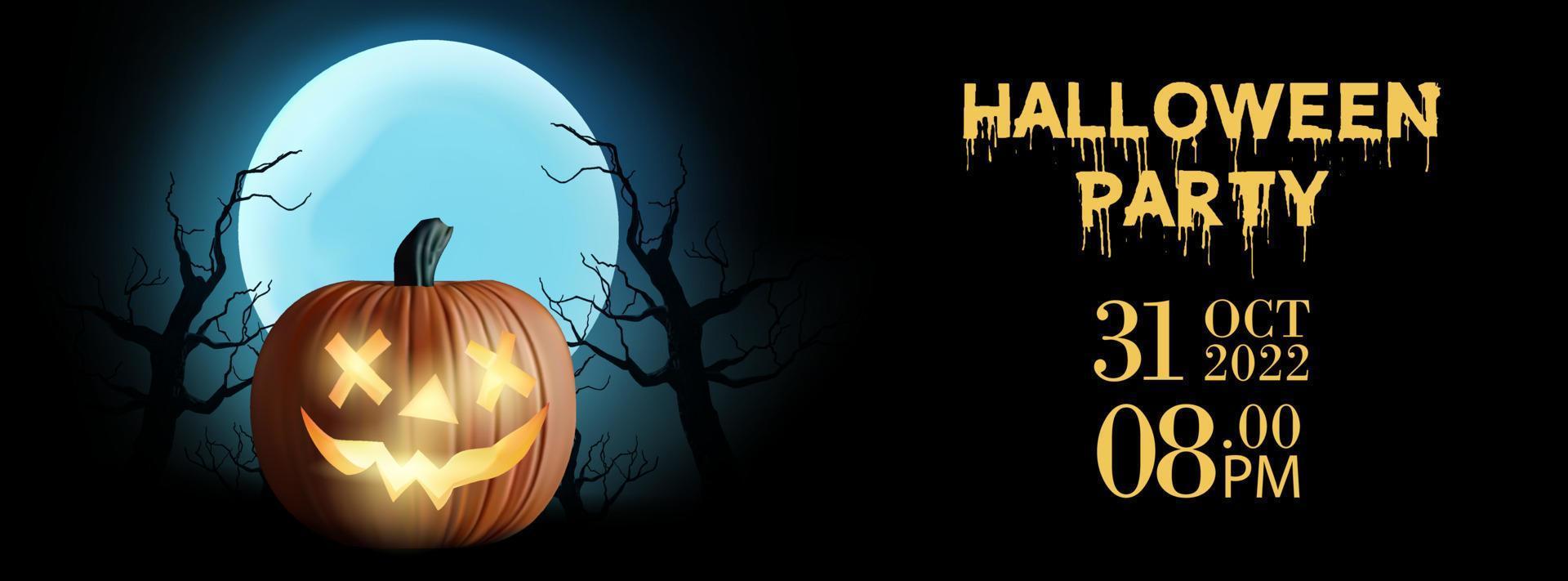 Halloween party poster . pumpkin on the moon . banner . linkedin cover, Facebook cover, instagram post vector