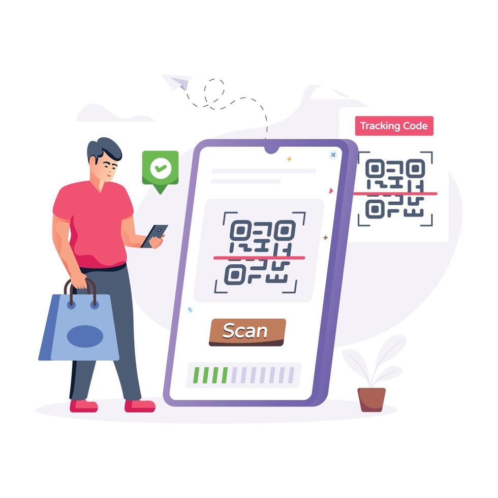 A customizable flat illustration of QR verification vector