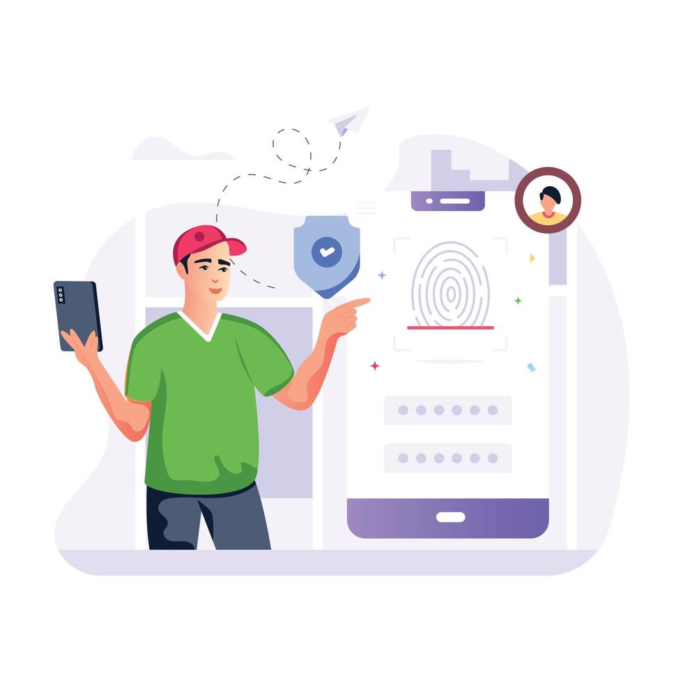 Carefully crafted flat illustration of biometric login vector