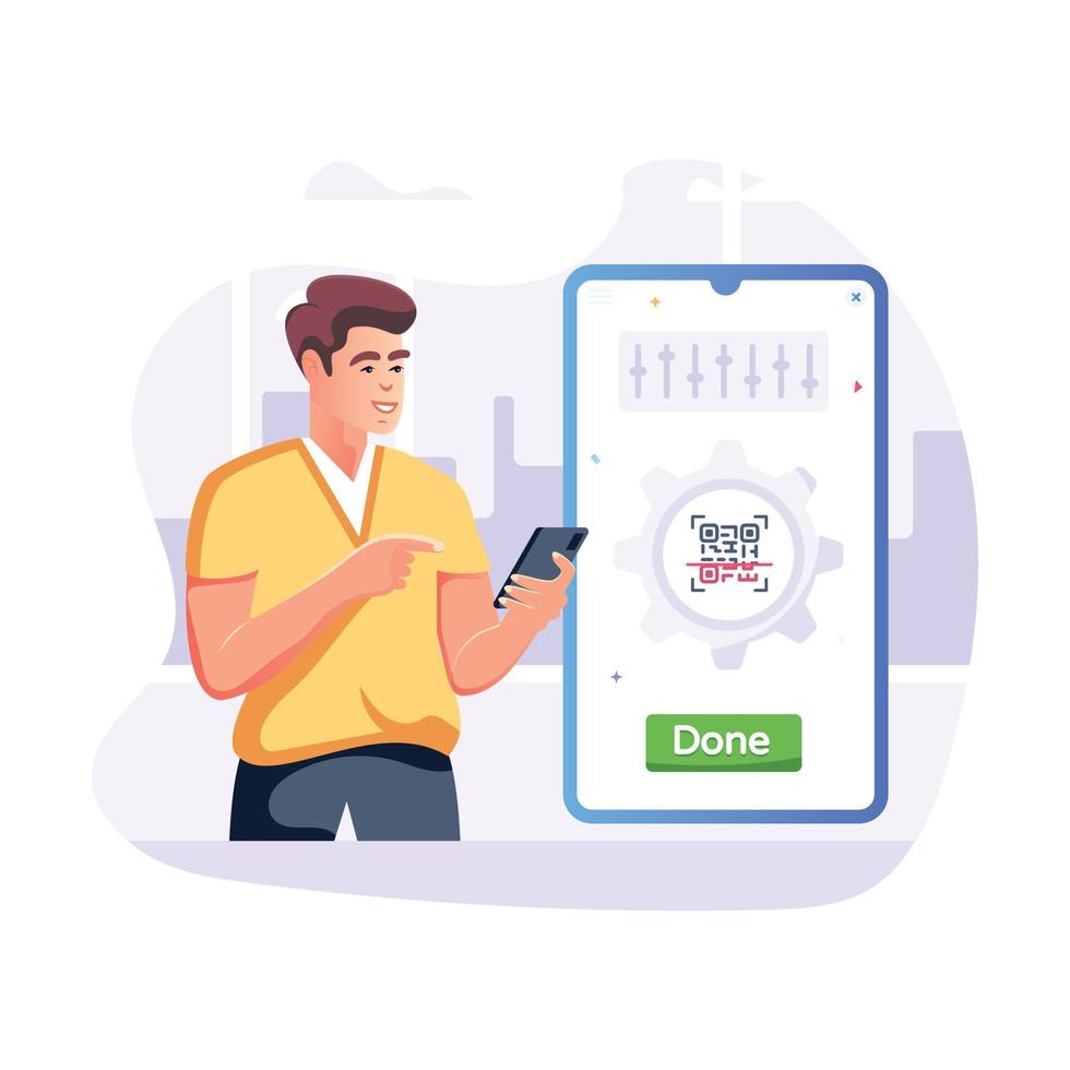A customizable flat illustration of QR verification vector