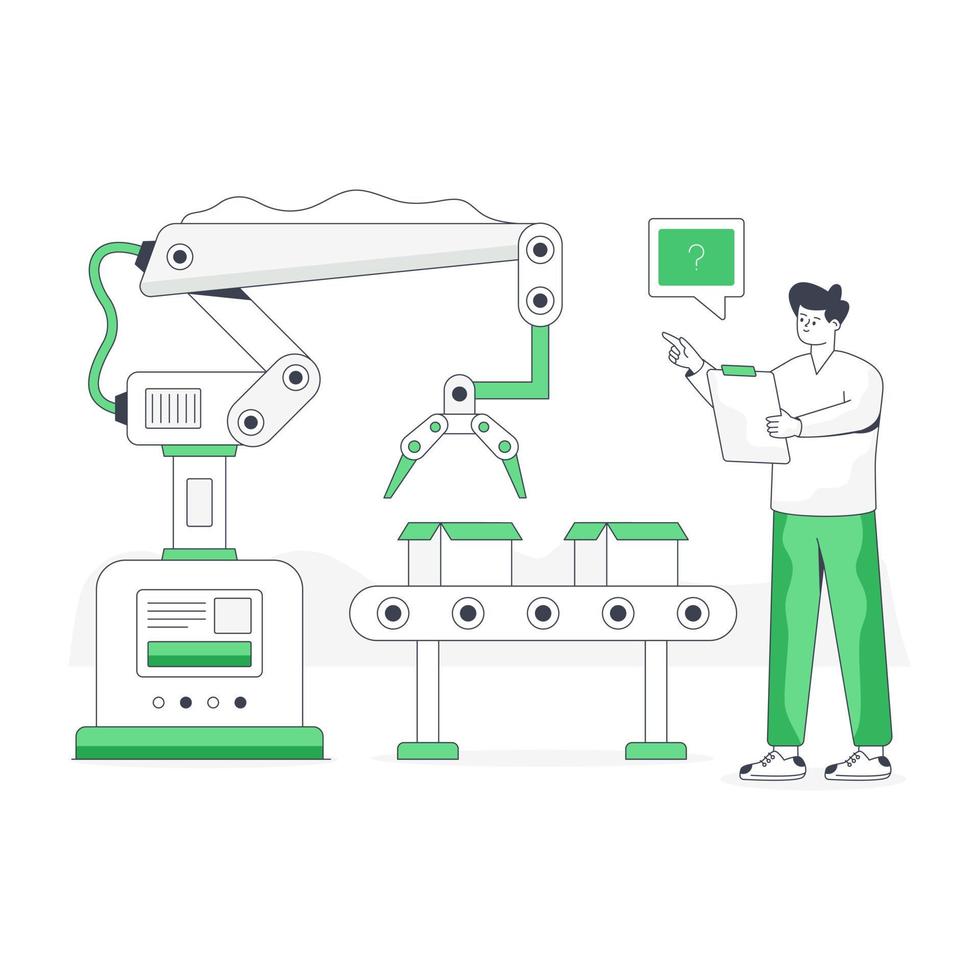 embalaje de robots, ilustración plana de la automatización de la industria vector