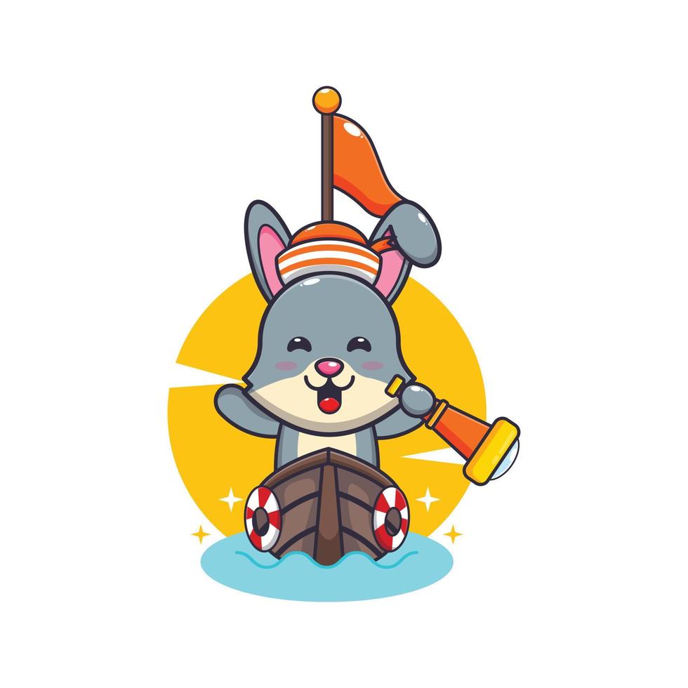cute rabbit mascot cartoon character on the boat vector