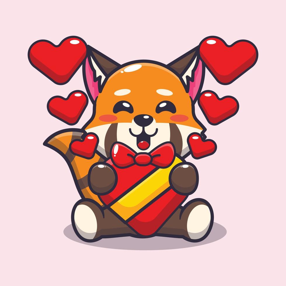 cute happy red panda cartoon character in valentines day vector