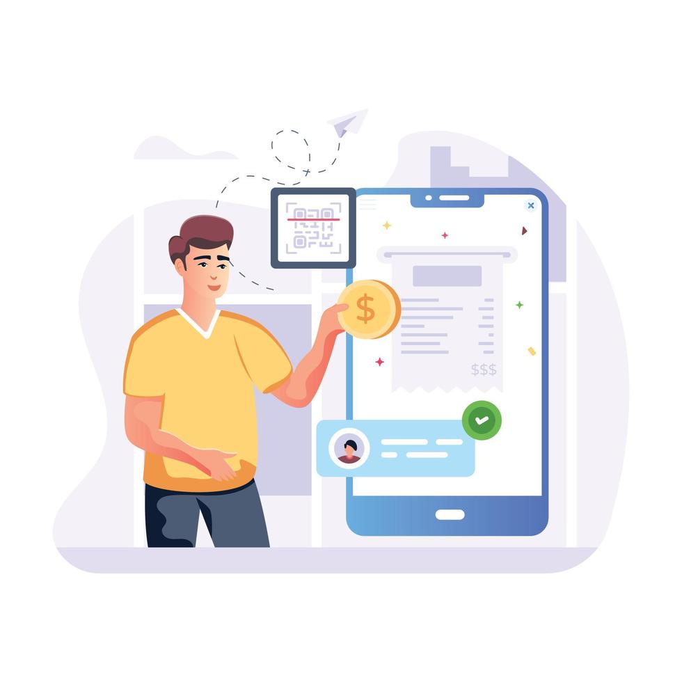 Creatively designed flat illustration of QR payment vector