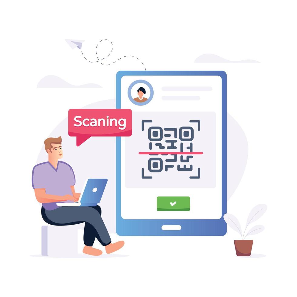 A customizable flat illustration of QR verification vector