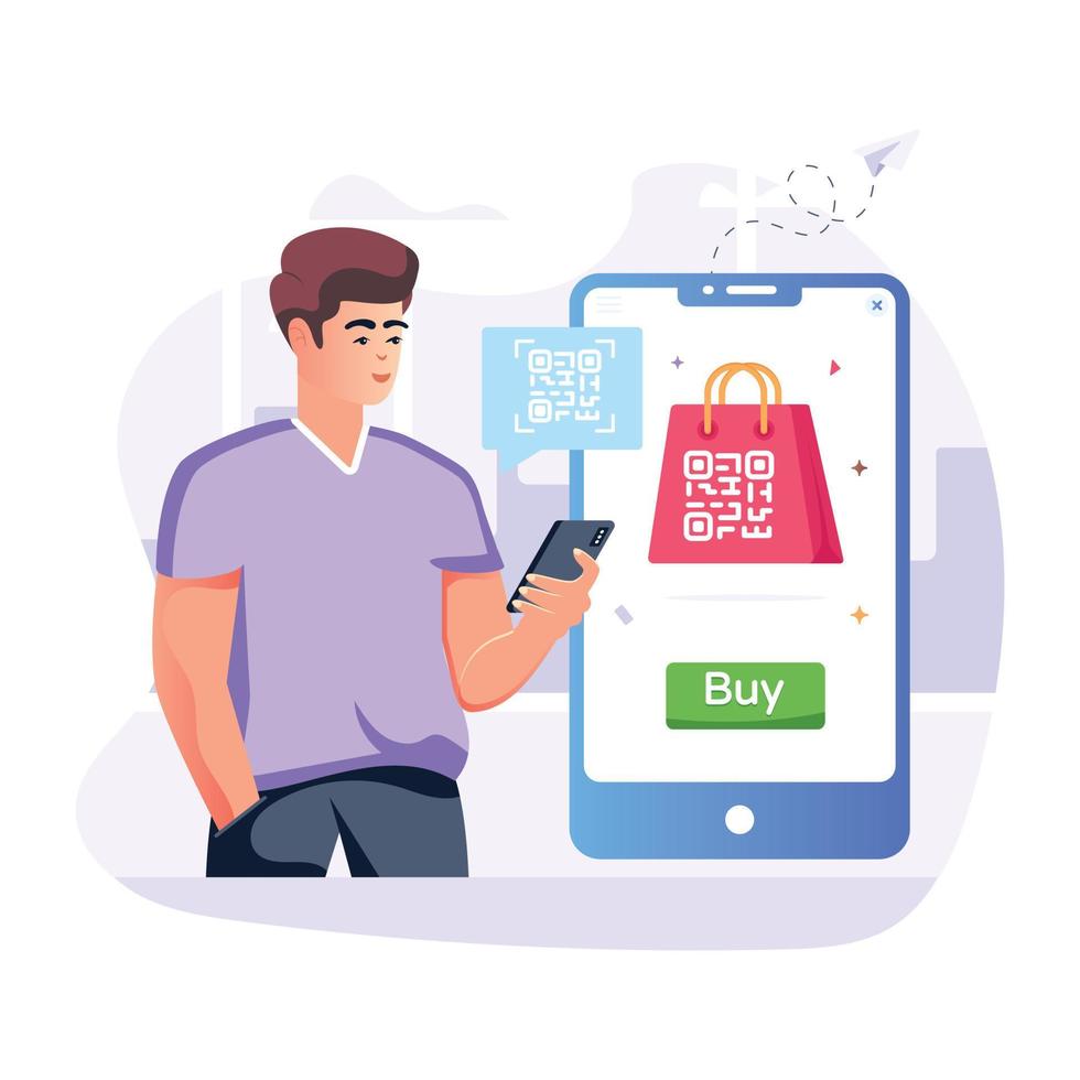 Barcode shopping service, flat illustration of retail scan vector