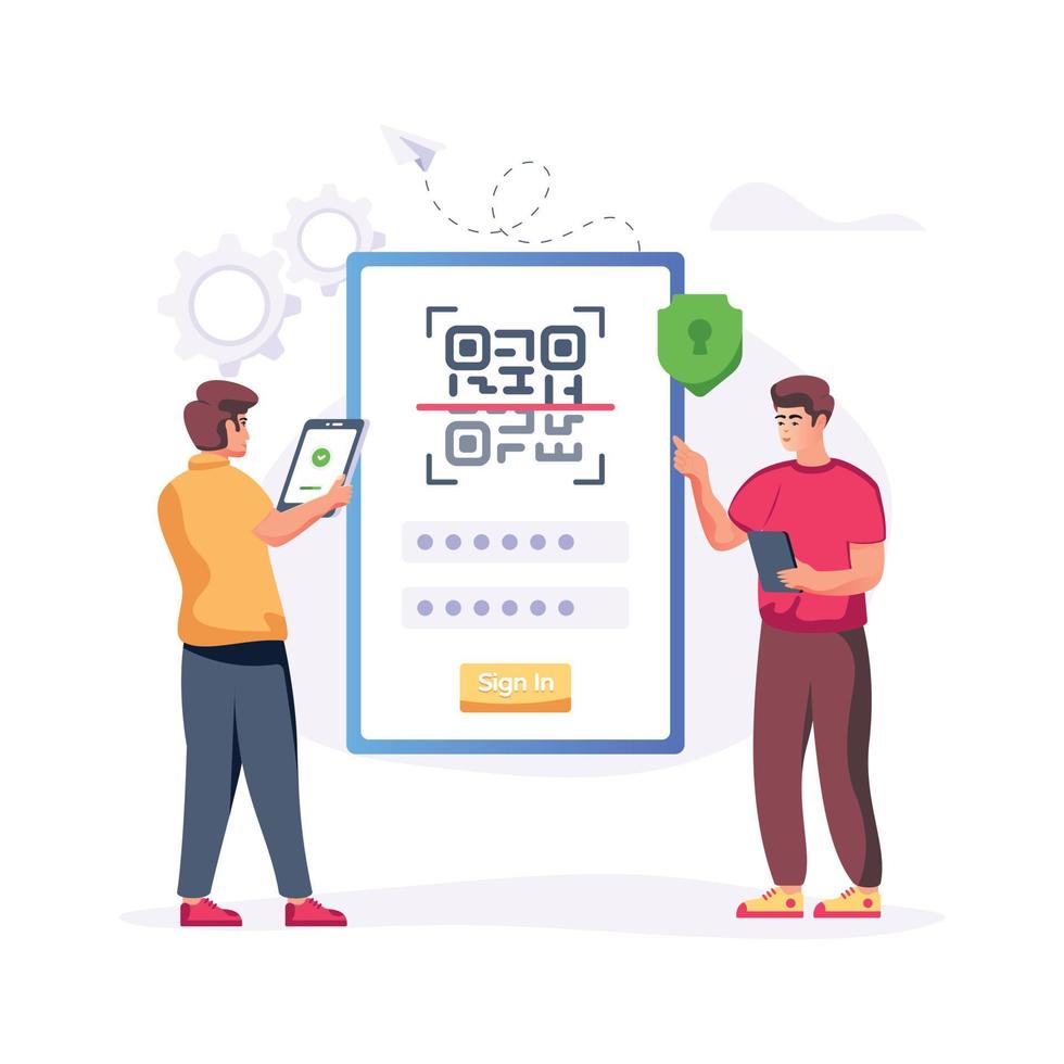A customizable flat illustration of QR verification vector