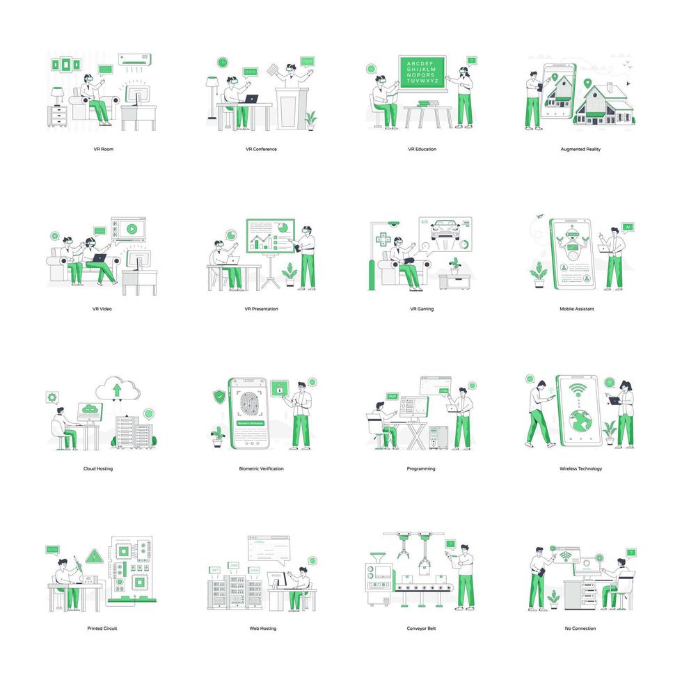 Collection of VR Technology Flat Illustrations vector