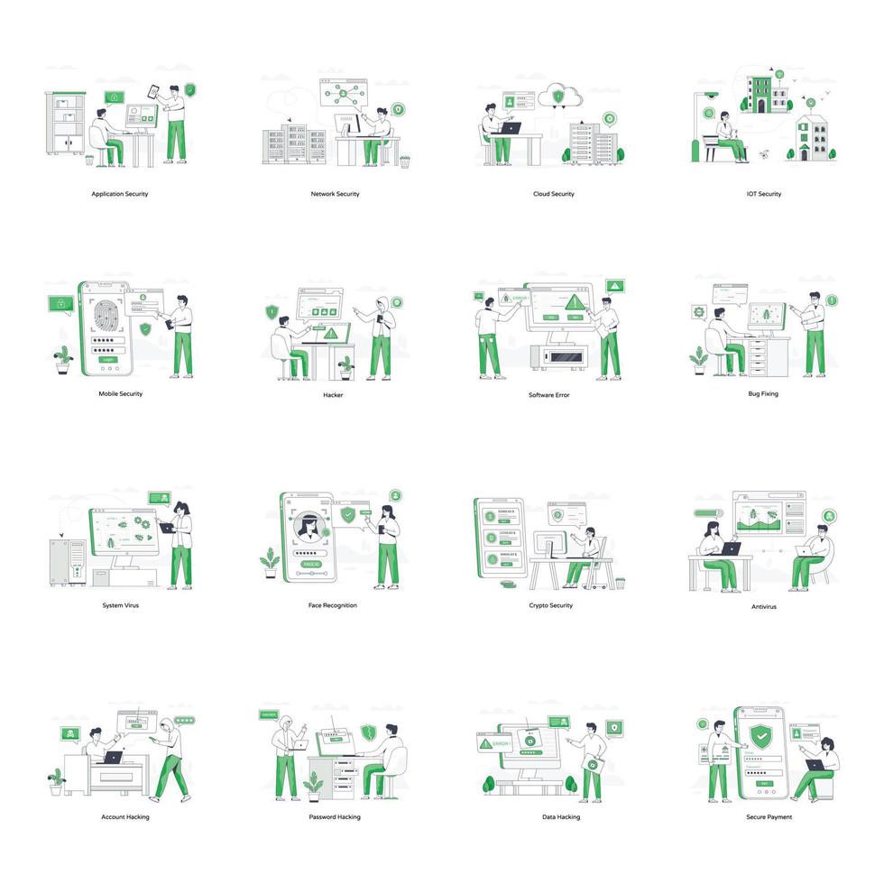 conjunto de ilustraciones planas de seguridad cibernética vector