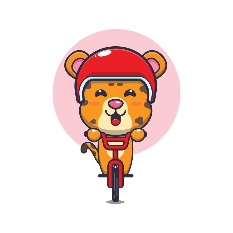 cute leopard mascot cartoon character ride on bicycle vector