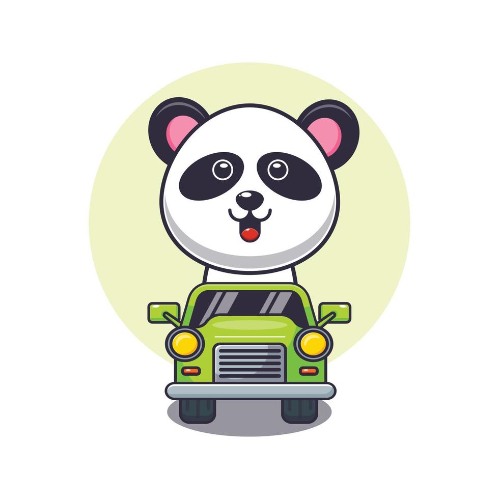 lindo panda mascota personaje de dibujos animados paseo en coche vector