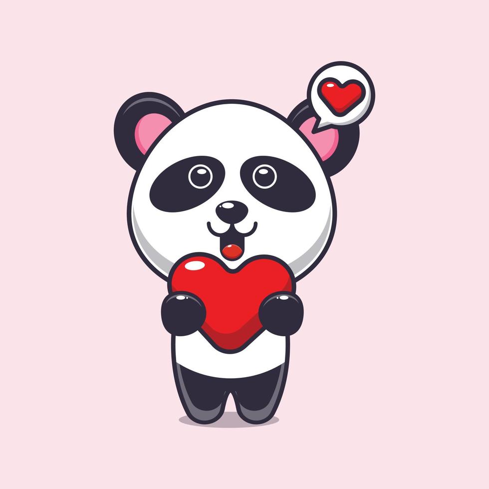 lindo personaje de dibujos animados de panda con corazón de amor vector