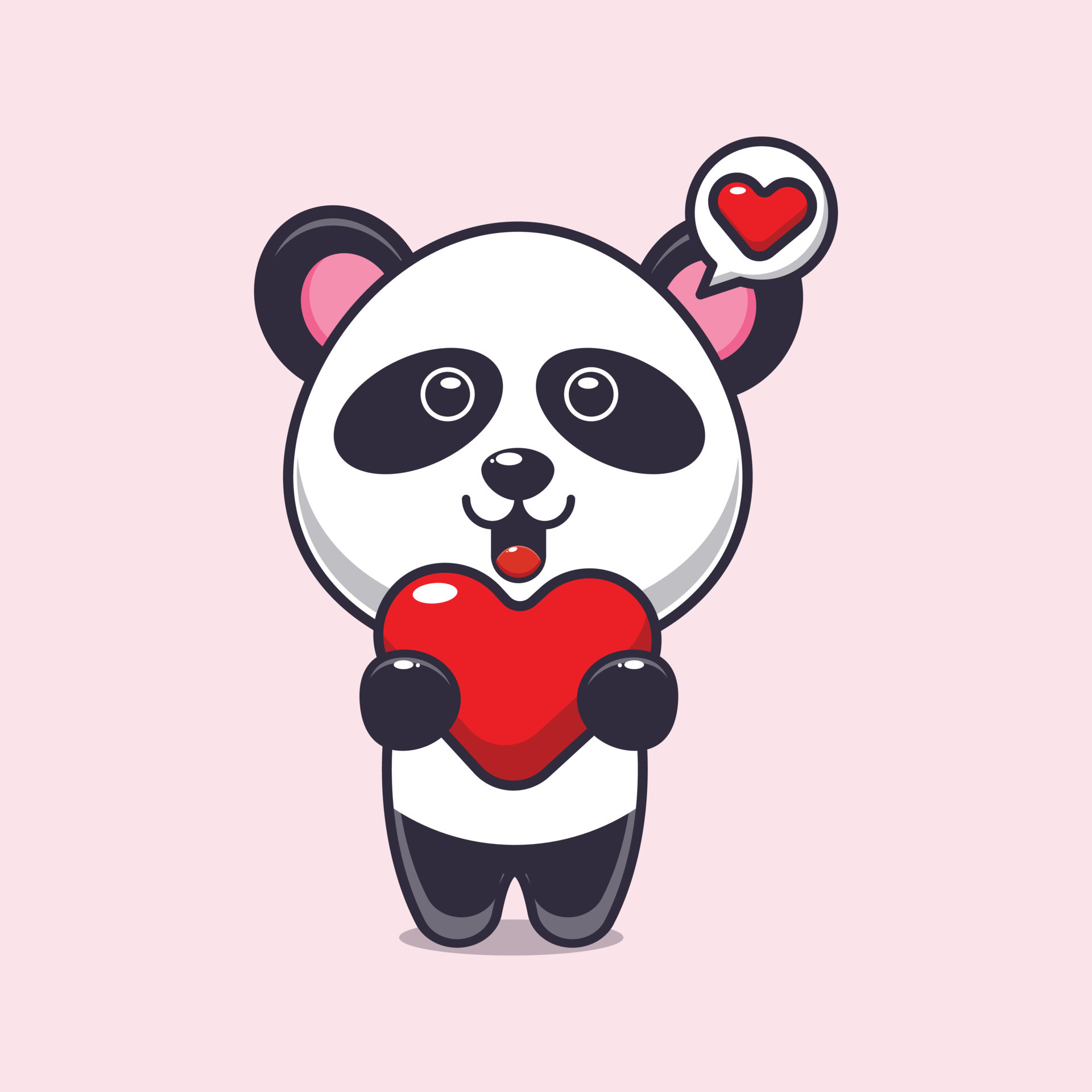 cute panda cartoon character holding love heart 7752139 Vector Art at  Vecteezy