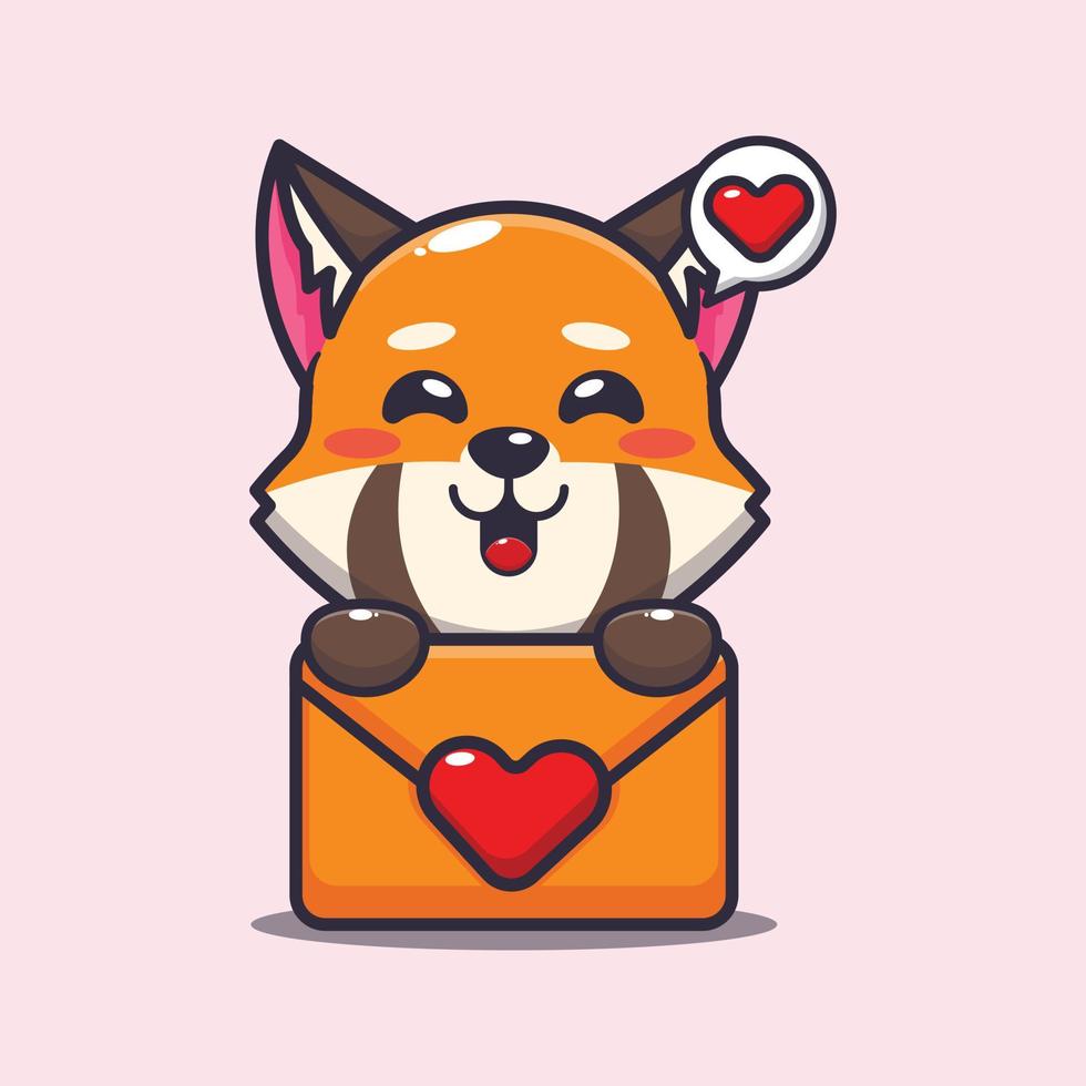 cute red panda cartoon character with love message vector