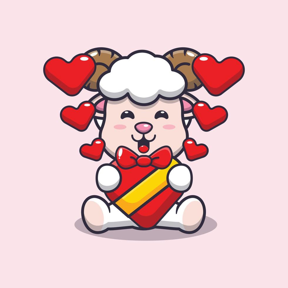 cute happy sheep cartoon character in valentines day vector