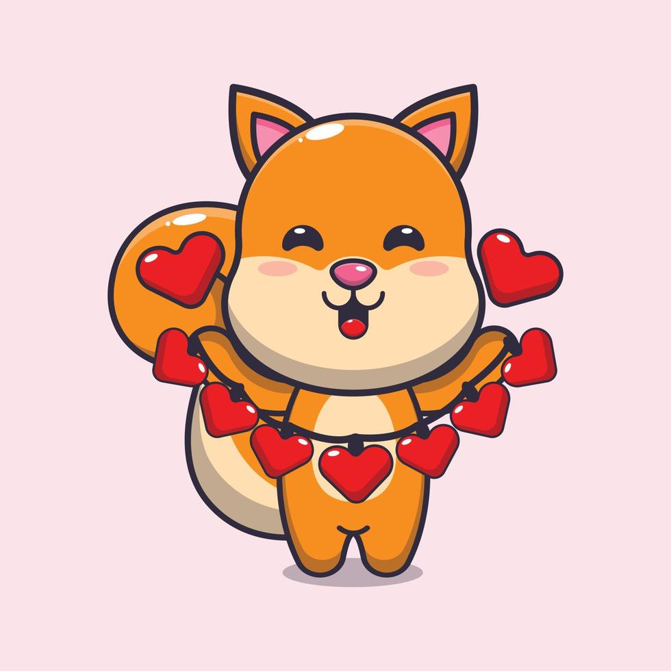cute squirrel cartoon character holding love decoration vector