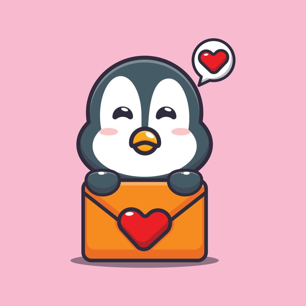 lindo personaje de dibujos animados de pingüinos con mensaje de amor vector