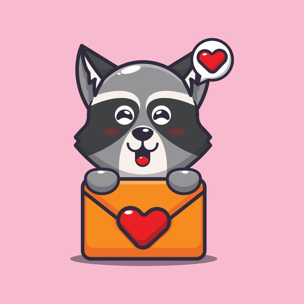 lindo personaje de dibujos animados de mapache con mensaje de amor vector