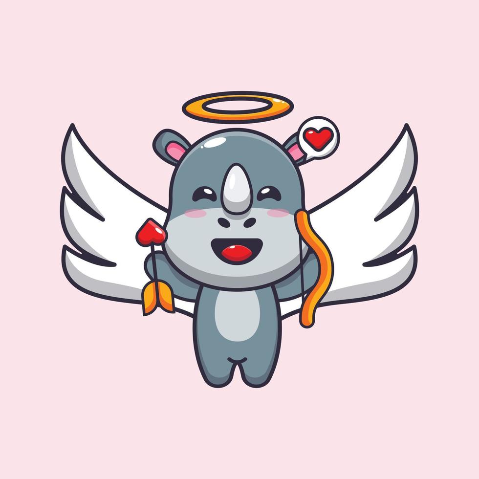 lindo personaje de dibujos animados de rinoceronte cupido con flecha de amor vector