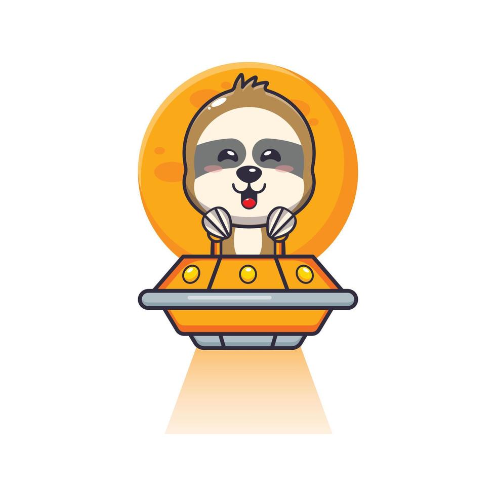 cute sloth mascot cartoon character fly with ufo vector