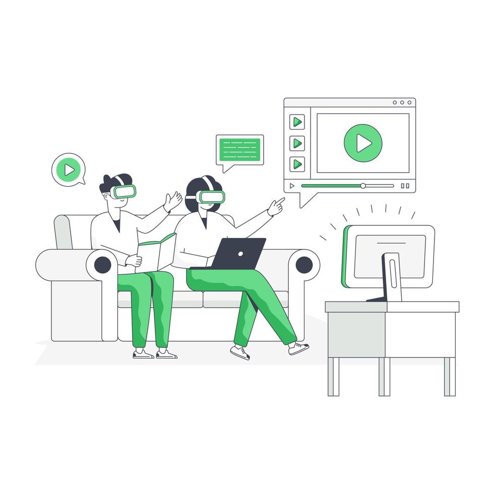 A handy flat illustration of VR video vector