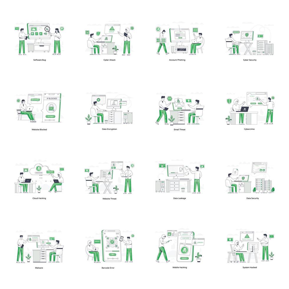 Collection of Cybercrime Flat Illustrations vector