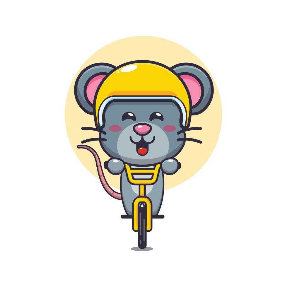 lindo personaje de dibujos animados de la mascota del ratón paseo en bicicleta vector