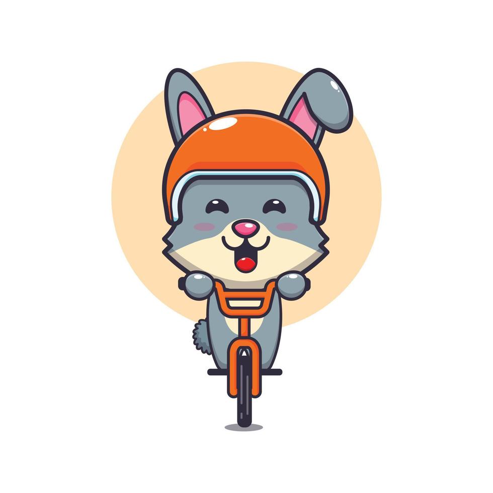 lindo conejo mascota personaje de dibujos animados paseo en bicicleta vector