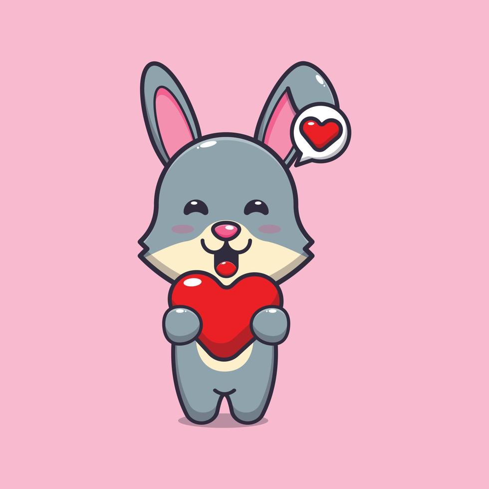 lindo personaje de dibujos animados de conejo con corazón de amor vector