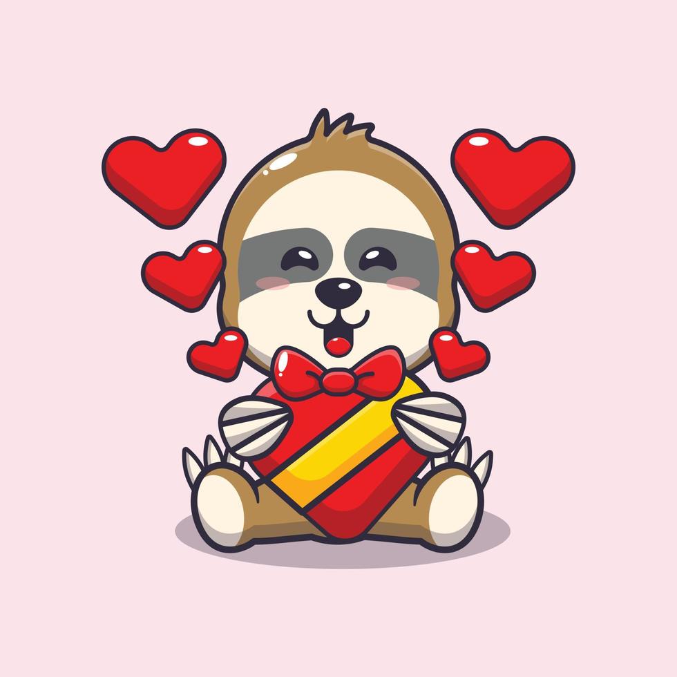 lindo personaje de dibujos animados feliz perezoso en el día de san valentín vector