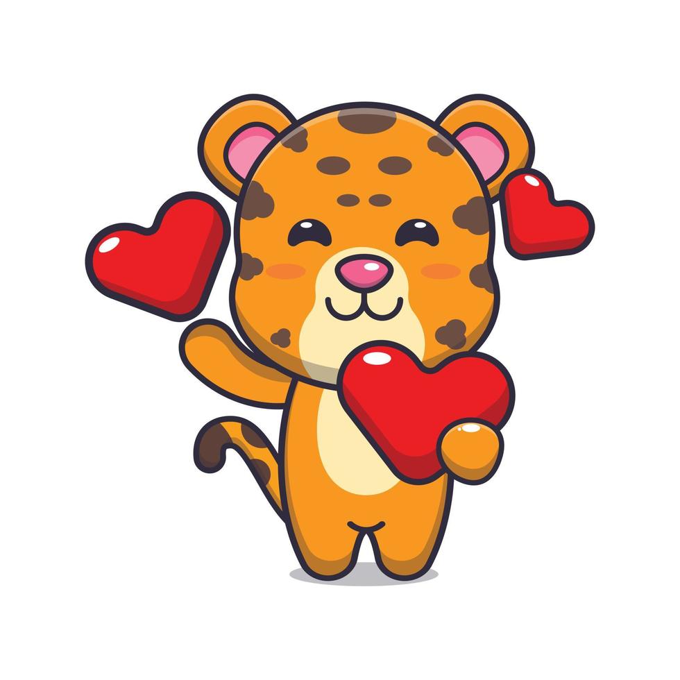 lindo personaje de dibujos animados de leopardo con corazón de amor en el  día de san valentín 7752453 Vector en Vecteezy