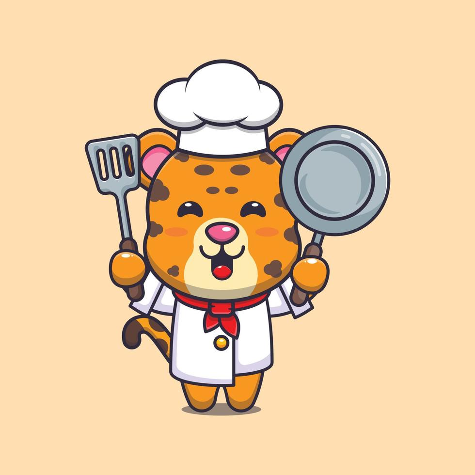 lindo personaje de dibujos animados de la mascota del chef leopardo vector