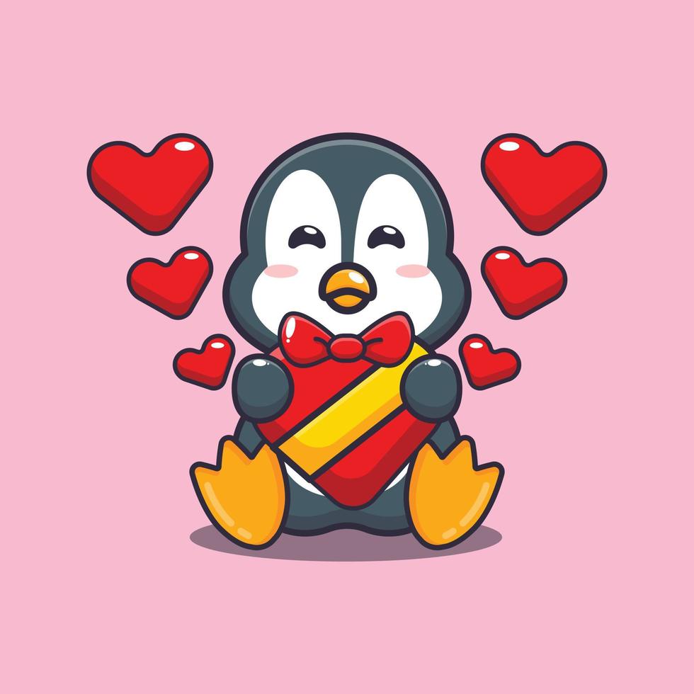 cute happy penguin cartoon character in valentines day vector
