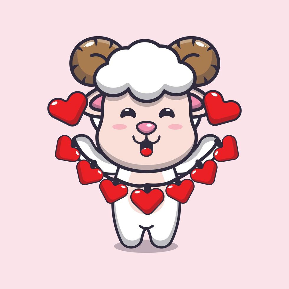 cute sheep cartoon character holding love decoration vector