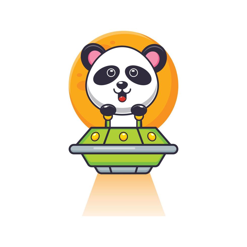 cute panda mascot cartoon character fly with ufo vector