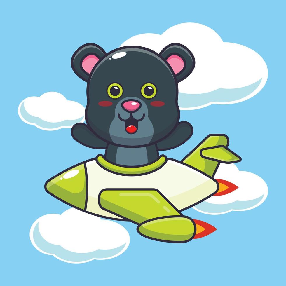 lindo personaje de dibujos animados de la mascota de la pantera paseo en avión jet vector