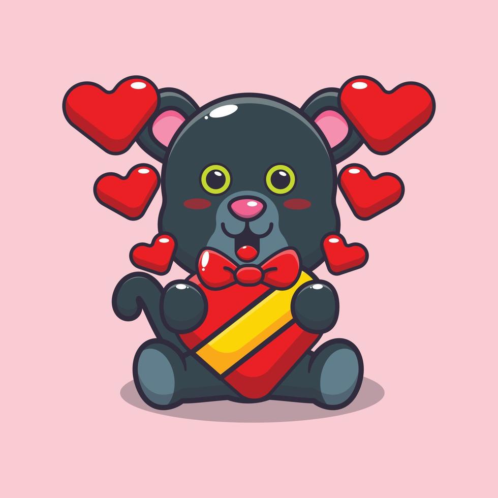 cute happy panther cartoon character in valentines day vector