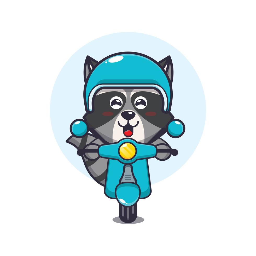 cute raccoon mascot cartoon character ride on scooter vector