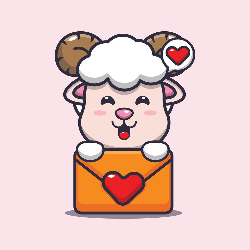 cute sheep cartoon character with love message vector