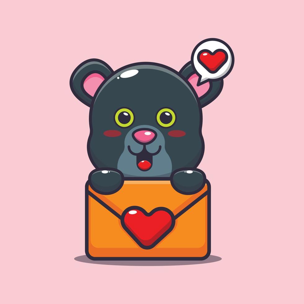 cute panther cartoon character with love message vector