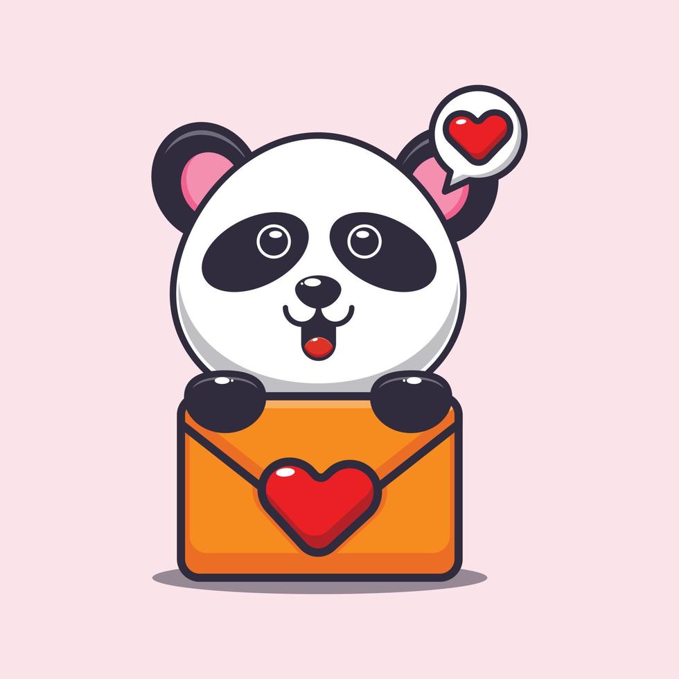 cute panda cartoon character with love message vector