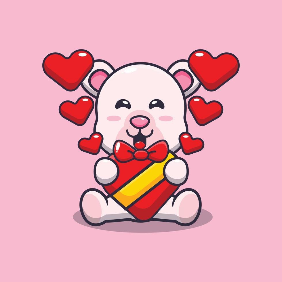 cute happy polar bear cartoon character in valentines day vector