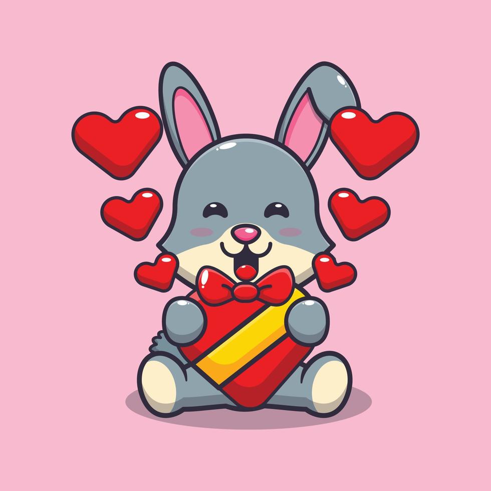 lindo personaje de dibujos animados de conejo feliz en el día de san valentín vector