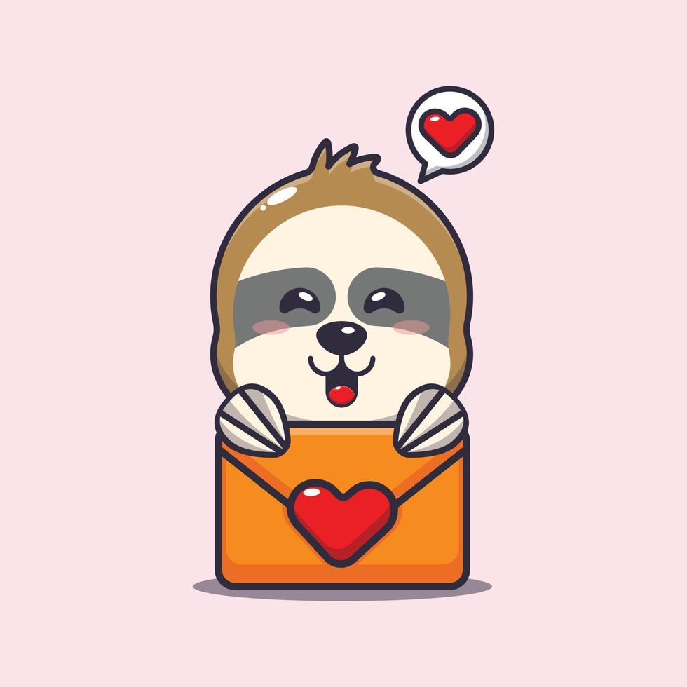 cute sloth cartoon character with love message vector