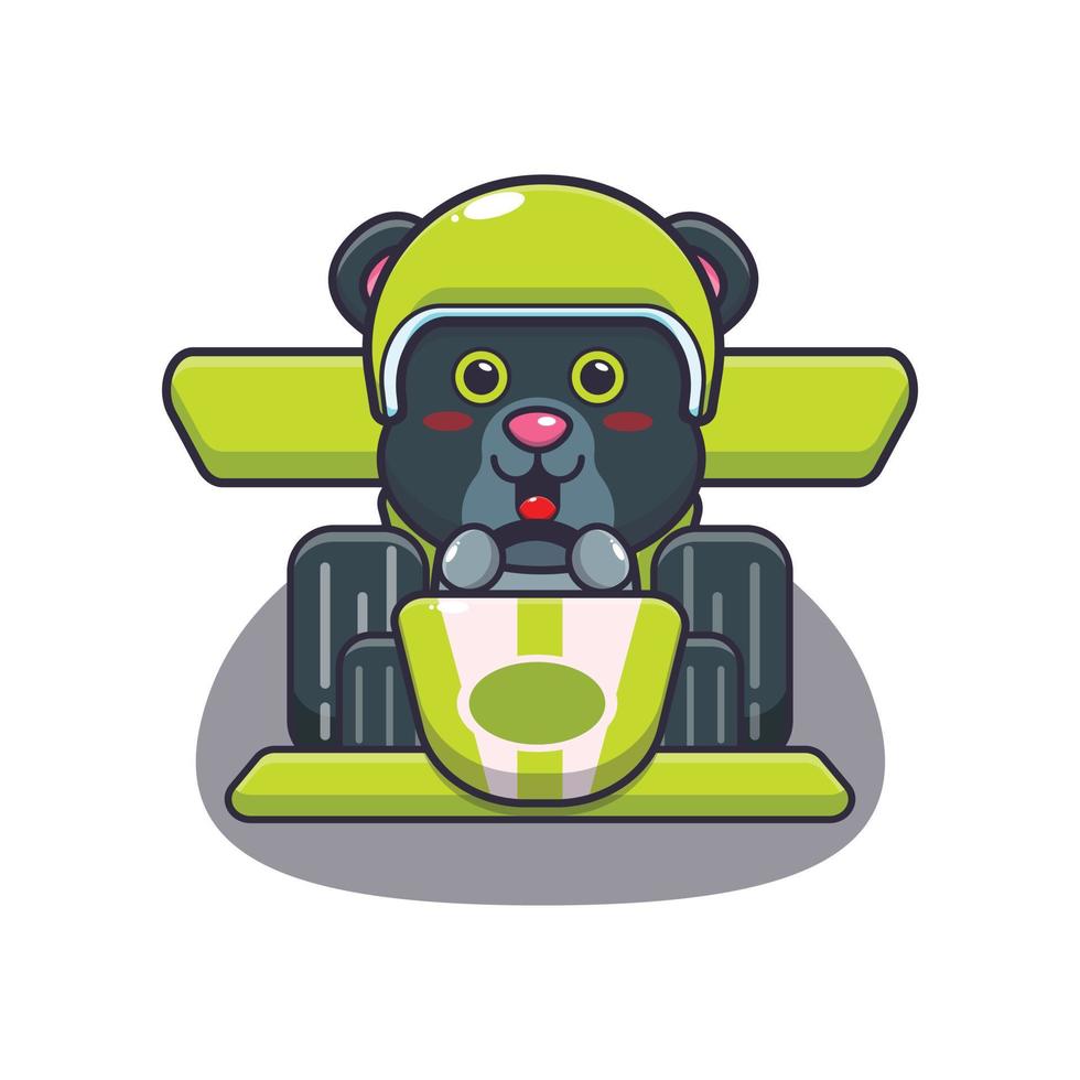 cute panther mascot cartoon character riding race car vector