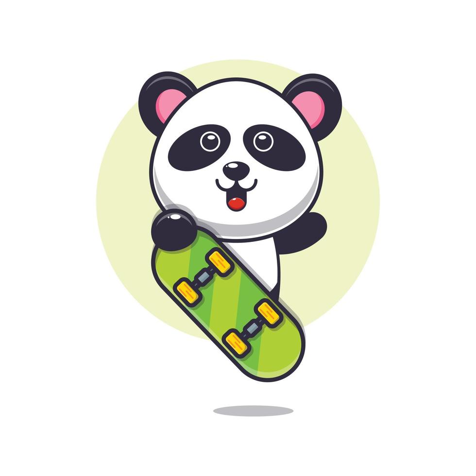 cute panda mascot cartoon character with skateboard vector