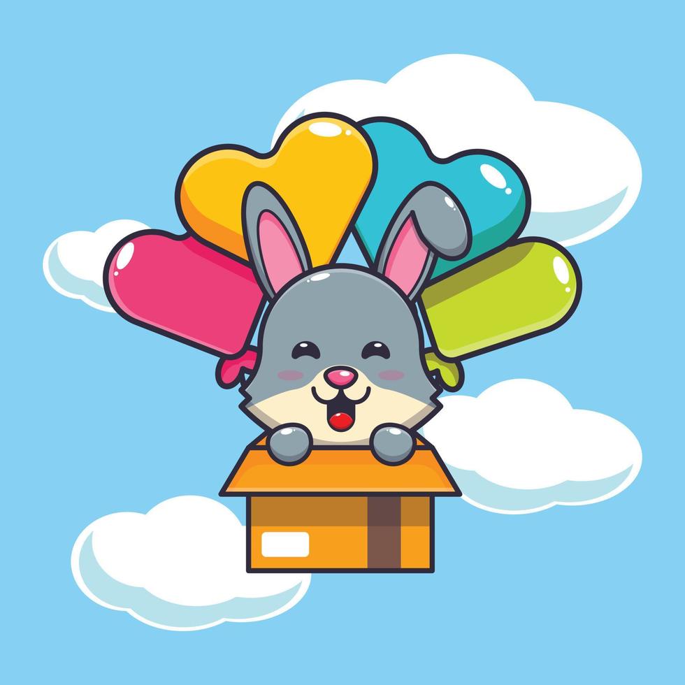 cute rabbit mascot cartoon character fly with balloon vector