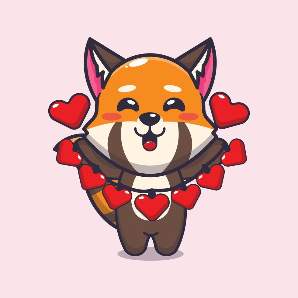 cute red panda cartoon character holding love decoration vector