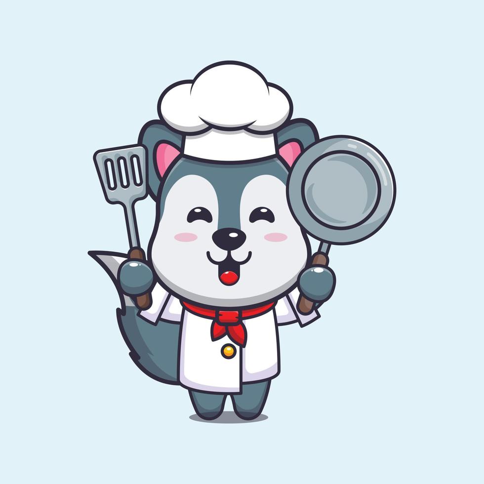 cute wolf chef mascot cartoon character vector