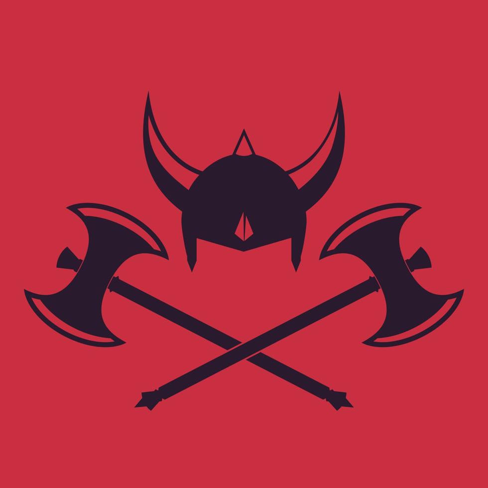 Vikings Helmet and crossed battle axes vector